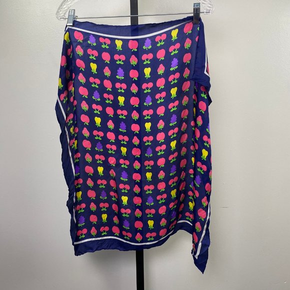 Vintage Navy Blue Bold Fruit Print Scarf Square 26" X 26" - Picture 4 of 7